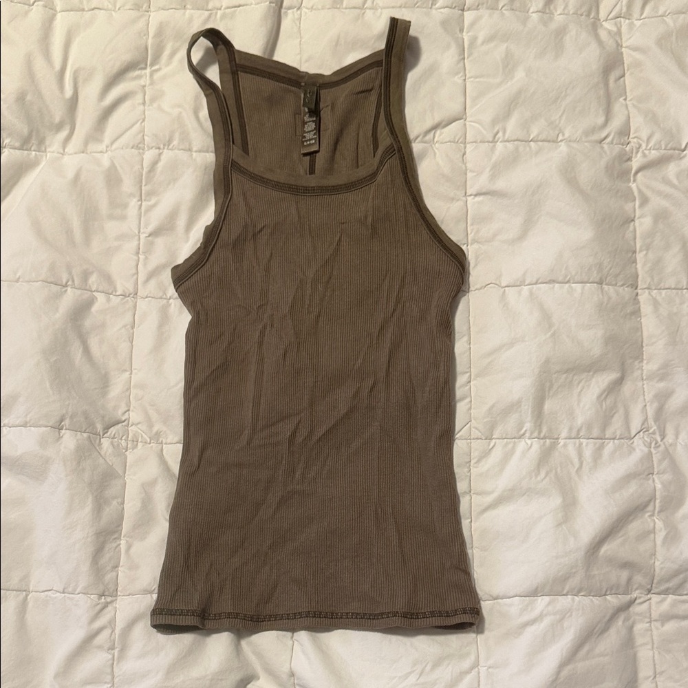 SKIMS Brown Ribbed Tank Top